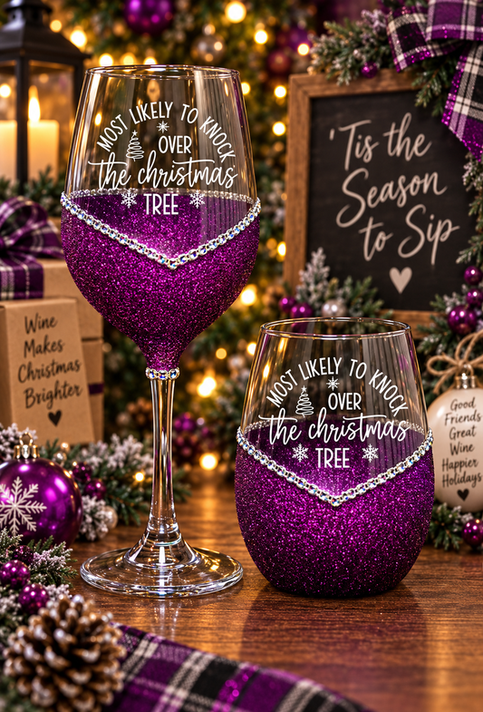 Winey Bitches Co "Most Likely to Knock Over The Christmas Tree" Holiday Drinkware-Choose your color