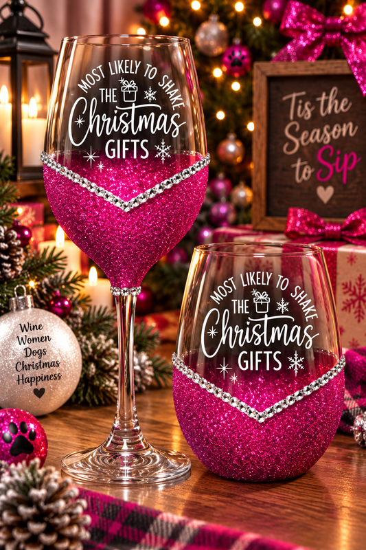 Winey Bitches Co "Most Likely to Shake The Christmas Gifts" Holiday Drinkware-Choose your color