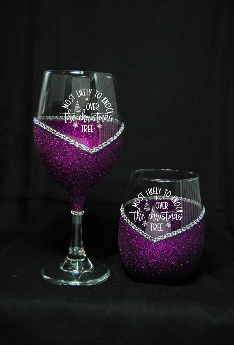 Winey Bitches Co "Most Likely to Knock Over The Christmas Tree" Holiday Drinkware-Choose your color