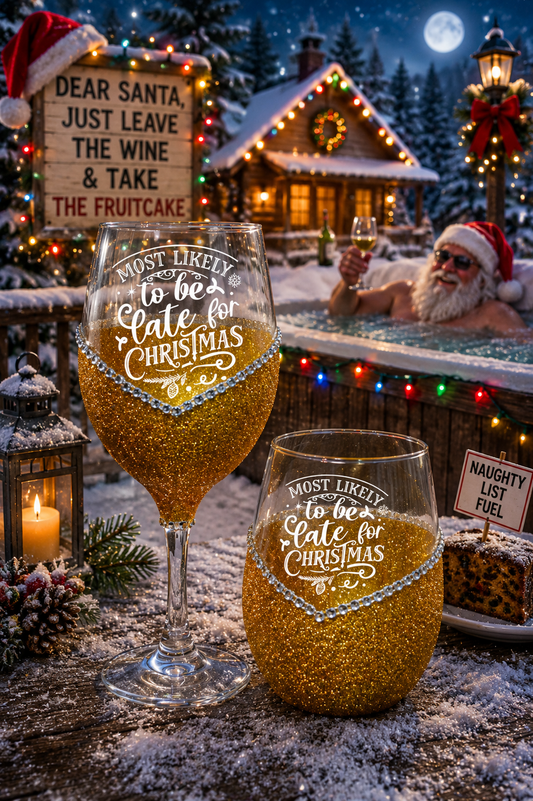 Winey Bitches Co "Most Likely To Be Late For Christmas" Holiday Drinkware-Choose your color