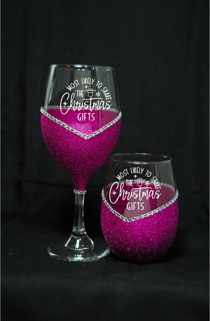 Winey Bitches Co "Most Likely to Shake The Christmas Gifts" Holiday Drinkware-Choose your color
