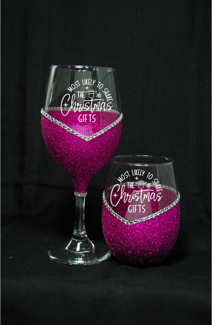 Winey Bitches Co "Most Likely to Shake The Christmas Gifts" Holiday Drinkware-Choose your color