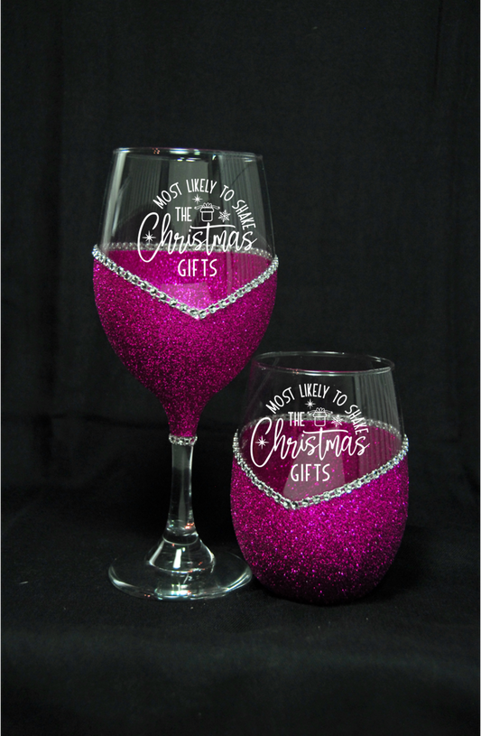 Winey Bitches Co "Most Likely to Shake The Christmas Gifts" Holiday Drinkware-Choose your color