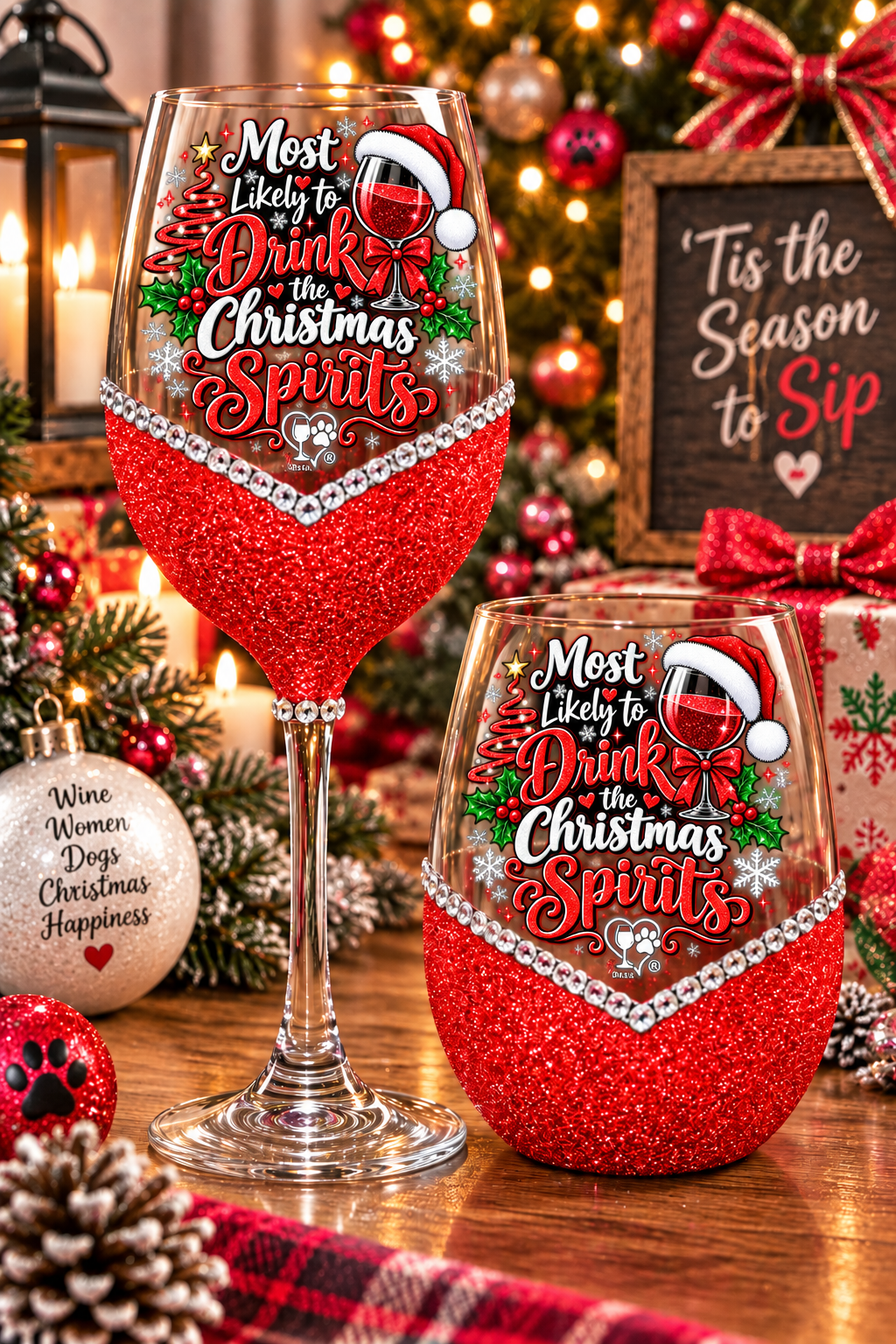Winey Bitches Co "Most Likely to Drink The Christmas Spirits" Holiday Drinkware-Choose your color