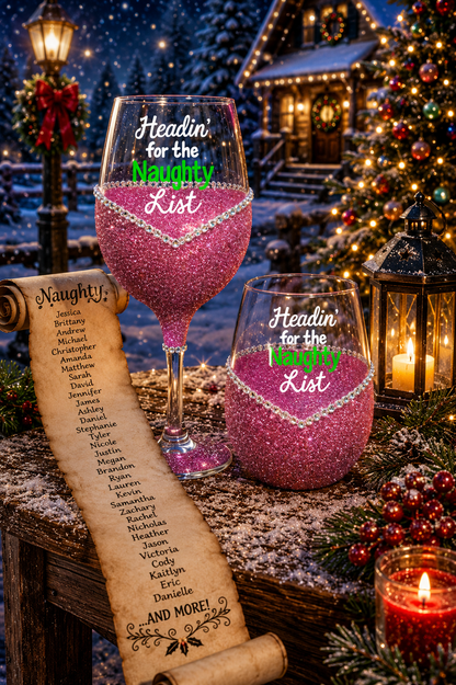 Winey Bitches Co "Headin' For The Naughty List" Holiday Drinkware-Choose your color