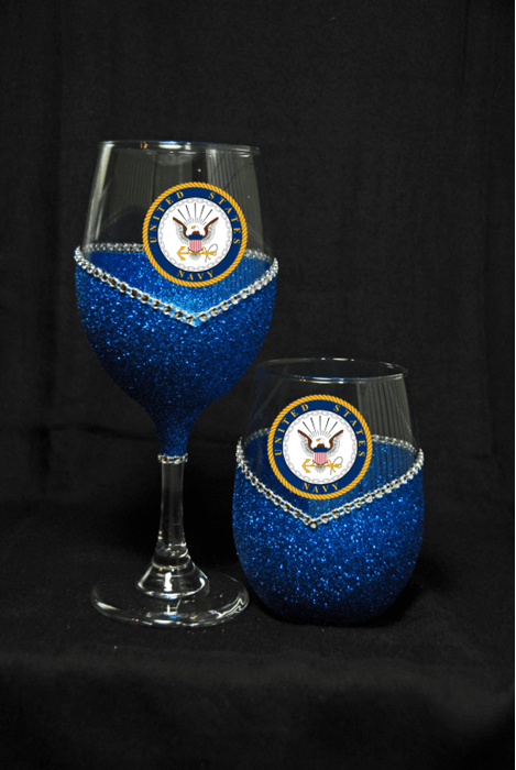 🦅🍷💋🇺🇸✨ Winey Bitches Co Military–Marines Bling Stem or Stemless Wine Glasses