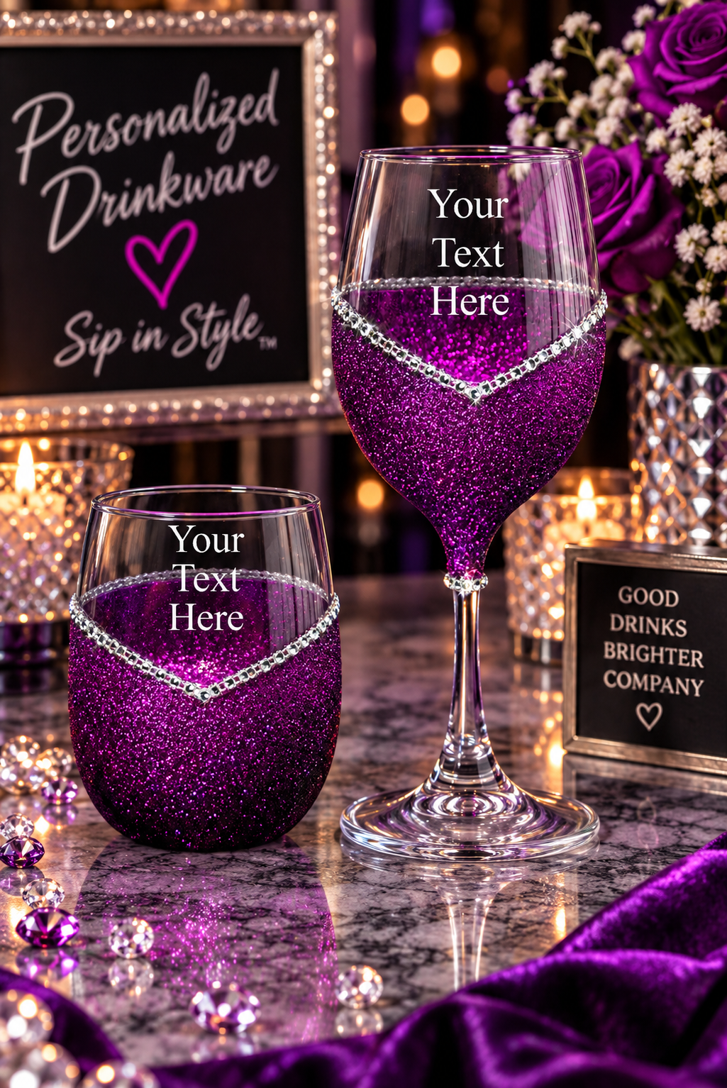 Personalize Your Glass – Bling Stem or Stemless Wine Glass (Winey Bitches Custom Collection)
