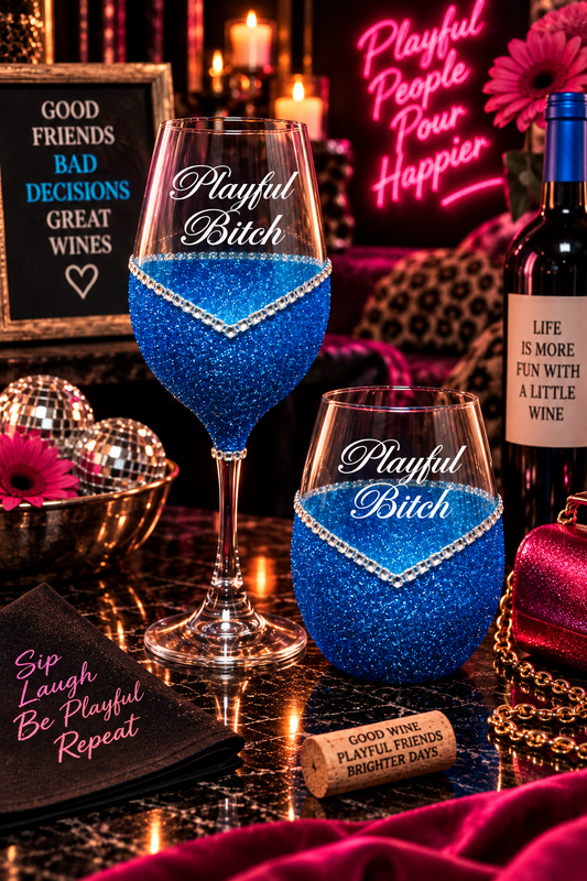 Playful Bitch – Bling Glitter Glass Wine Glass (The Bitch Collection)