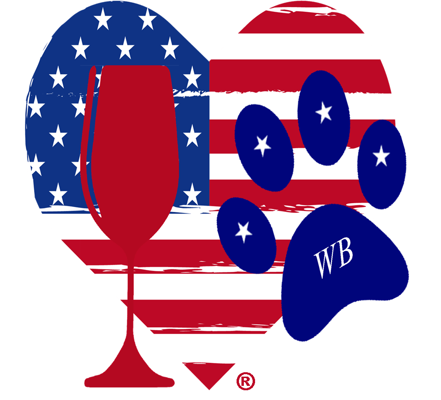 Patriotic Paw Heart – Bling Glitter Glass Wine Glasses (4th of July Collection)
