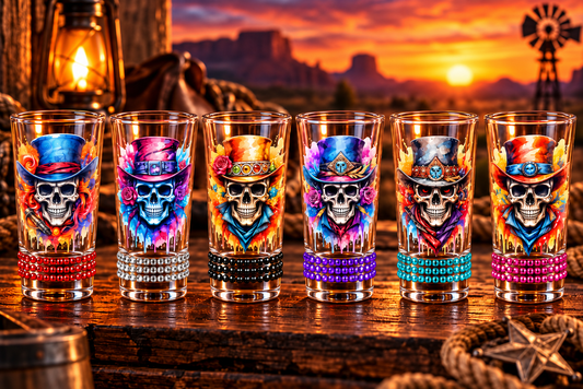 🎨💀 Winey Bitches Paint Skull Shot Glass Designs #1 Set of 6 with Rhinestones