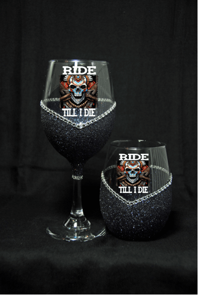 Ride Till I Die 2 – Bling Glitter Glass Wine Glasses (Country Western Collection)