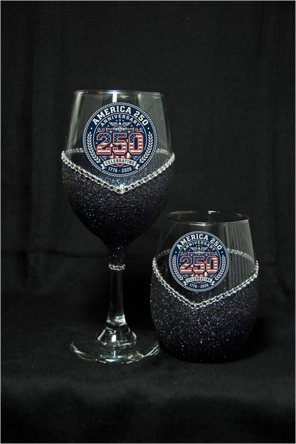 Winey Bitches Co Round USA 250 Year Anniversary Glitter Glasses