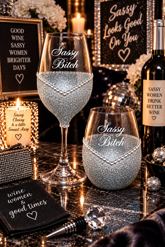 Sassy Bitch – Bling Glitter Glass Wine Glass (The Bitch Collection)