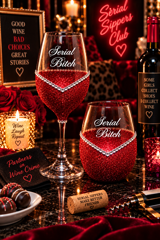 Serial Bitch – Bling Glitter Glass Wine Glass (The Bitch Collection)