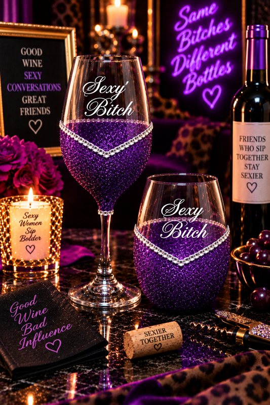 Sexy Bitch – Bling Glitter Glass Wine Glass (The Bitch Collection)