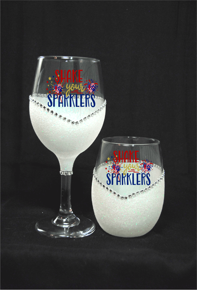 Shake Your Sparklers – Bling Glitter Glass Wine Glasses (4th of July Collection)