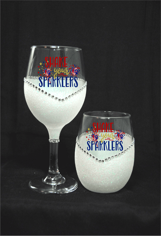 Shake Your Sparklers – Bling Glitter Glass Wine Glasses (4th of July Collection)