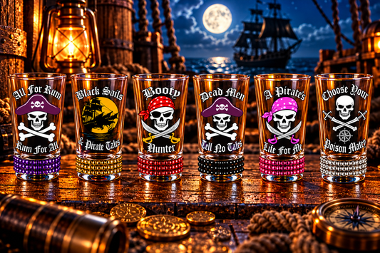 Pirate Shot Glass Set of 6 with Rhinestones | Winey Bitches