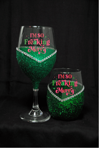 Winey Bitches Co Funny "I'm So Freaking Merry" Christmas Holiday Drinkware-Choose your color