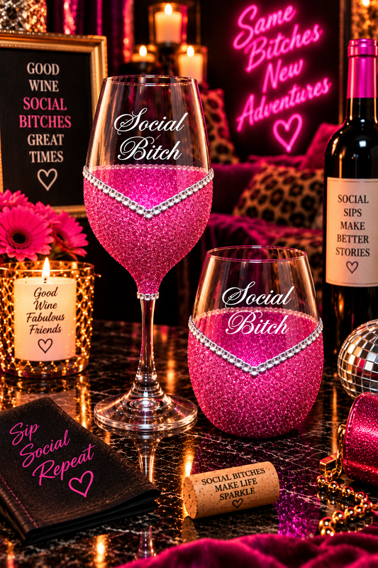 Social Bitch – Bling Glitter Glass Wine Glass (The Bitch Collection)