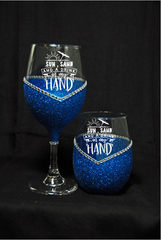 Sun Sand Drink in my Hand l Summer Collection l Winey Bitches Co Glitter Glasses