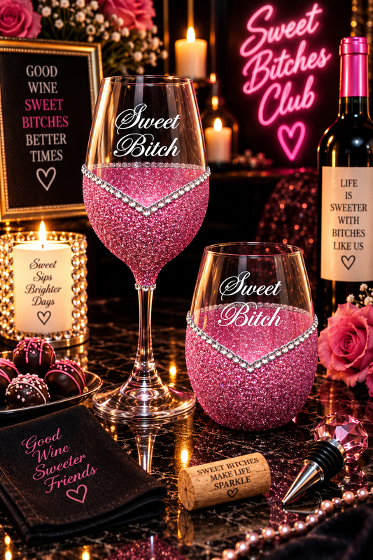 Sweet Bitch – Bling Glitter Glass Wine Glass (The Bitch Collection)