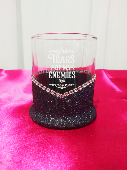 💀🍷 Tears Of My Enemies Blinged Whiskey & Highball Glasses — Choose Your Color 🍷💀