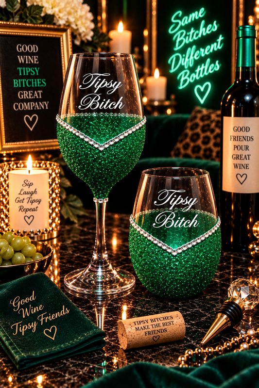 Tipsy Bitch – Bling Glitter Glass Wine Glass (The Bitch Collection)
