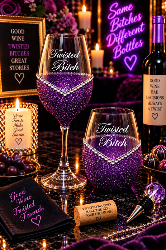 Twisted Bitch – Bling Glitter Glass Wine Glass (The Bitch Collection)