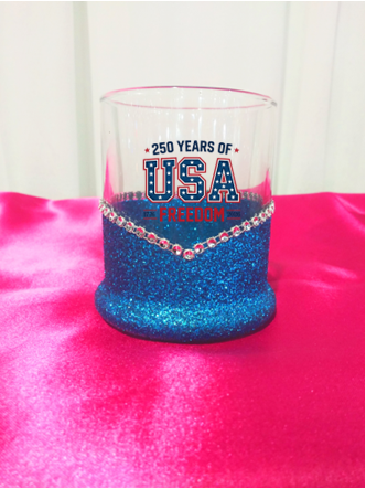 Winey Bitches Co USA 250 Years Of Freedom Whiskey Glitter Glasses