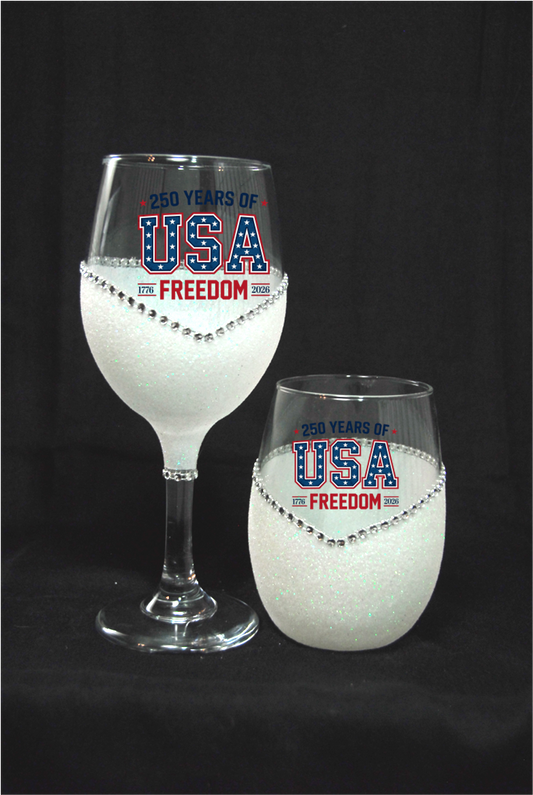 Winey Bitches Co USA 250 Years Of Freedom Glitter Glasses
