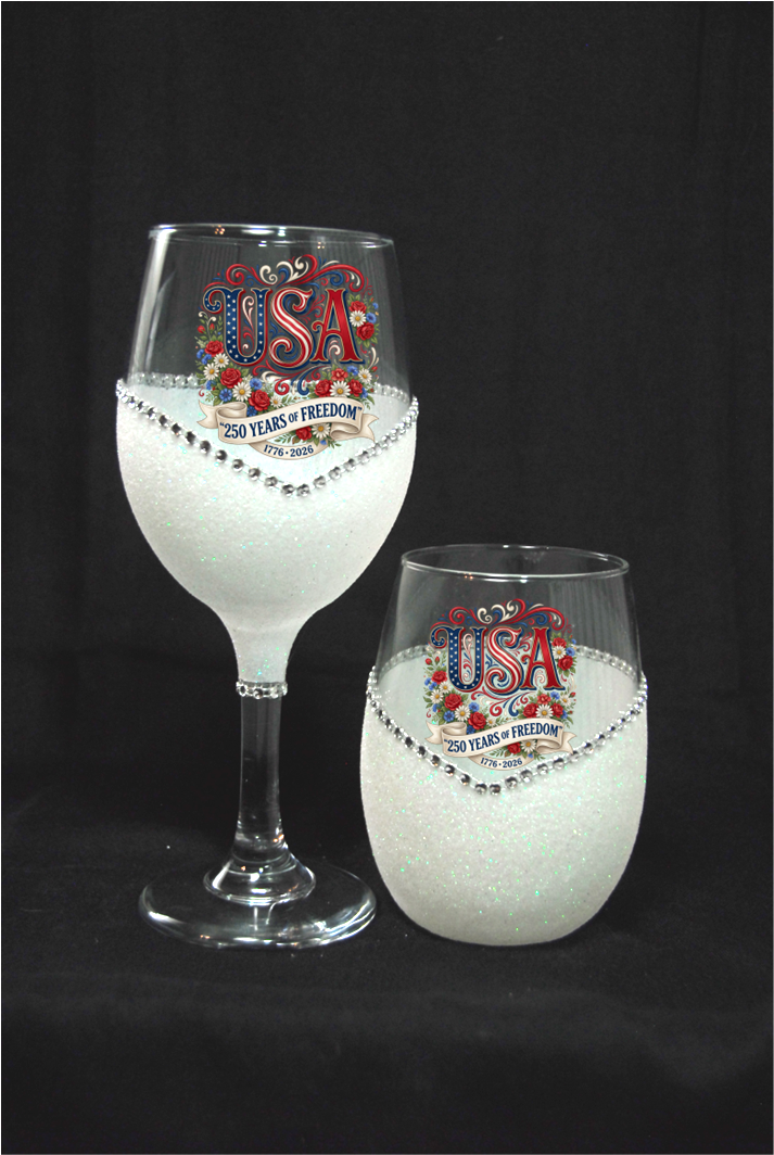 Winey Bitches Co USA Roses 250 Years Of Freedom Glitter Glasses