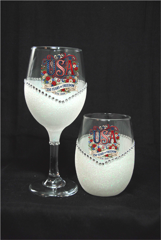 Winey Bitches Co USA Roses 250 Years Of Freedom Glitter Glasses