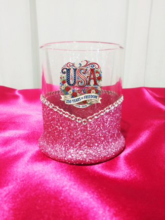 Winey Bitches Co USA Roses 250 Years Of Freedom Whiskey Glitter Glasses