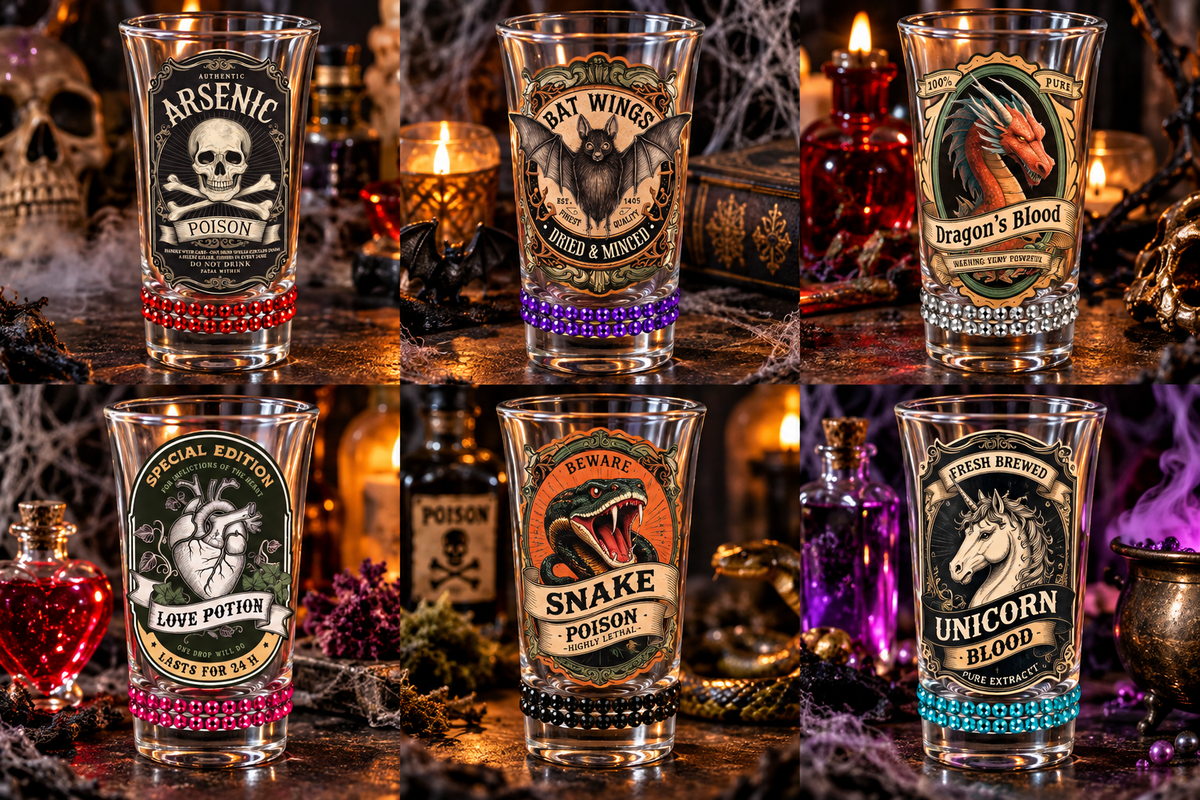 Halloween Potions Shot Glass Set of 6 with Rhinestones | Winey Bitches