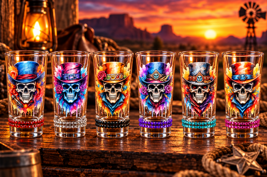 🎨💀 Winey Bitches Paint Skull Shot Glass Designs #1 Set of 6 with Rhinestones