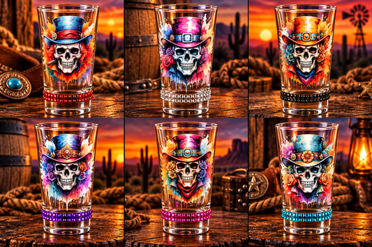 🎨💀 Winey Bitches Paint Skull Shot Glass Designs #2 Set of 6 with Rhinestones