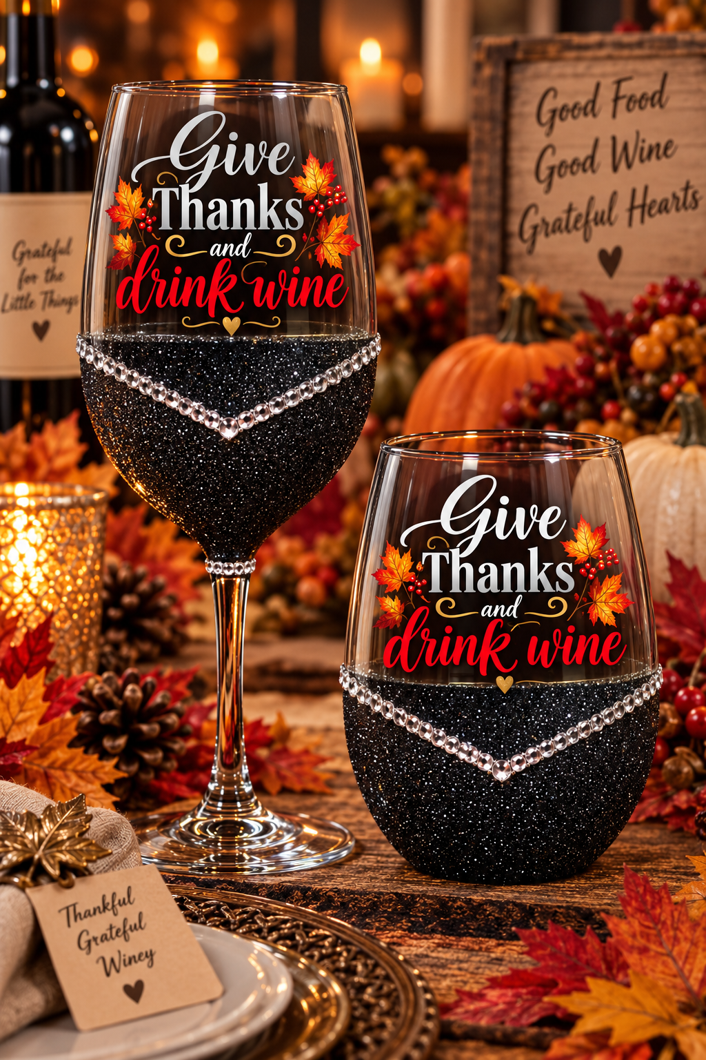 🦃🍷 Winey Bitches Give Thanks & Drink Wine Thanksgiving Glitter Wine Glass