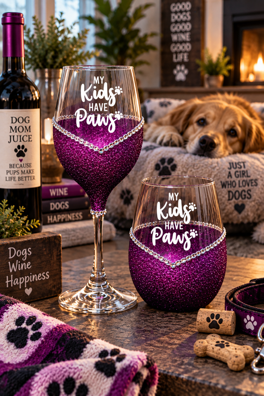 My Kids Have Paws – Bling Glitter Glass Wine Glasses (Just Sayin’ Collection)