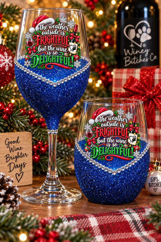 Winey Bitches Co "Weather Outside is Frightful but Wine inside Delightful" Holiday Drinkware-Choose your color