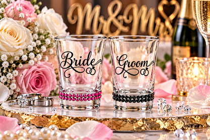 Personalized Wedding Shot Glass with Rhinestones | Winey Bitches Co