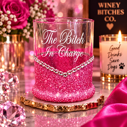 🥃💋👑✨ Bitch In Charge Blinged Whiskey-Highball Glasses-Choose Color