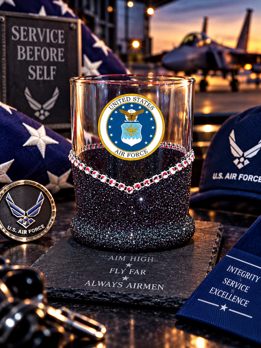Blinged Air Force Military Whiskey-Highball Glasses-Choose Color