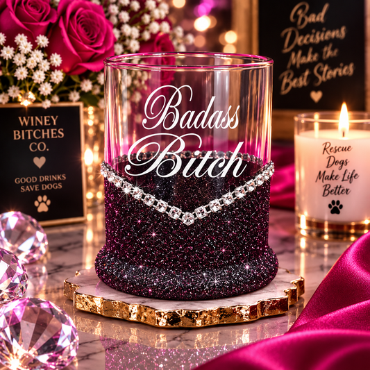 Badass Bitch Blinged Whiskey-Highball Glasses-Choose Color