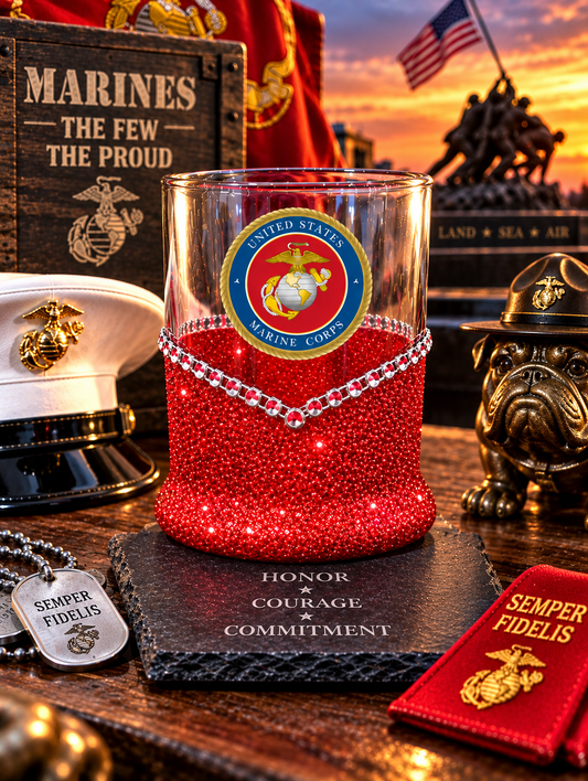 Blinged Marines Military Whiskey-Highball Glasses-Choose Color