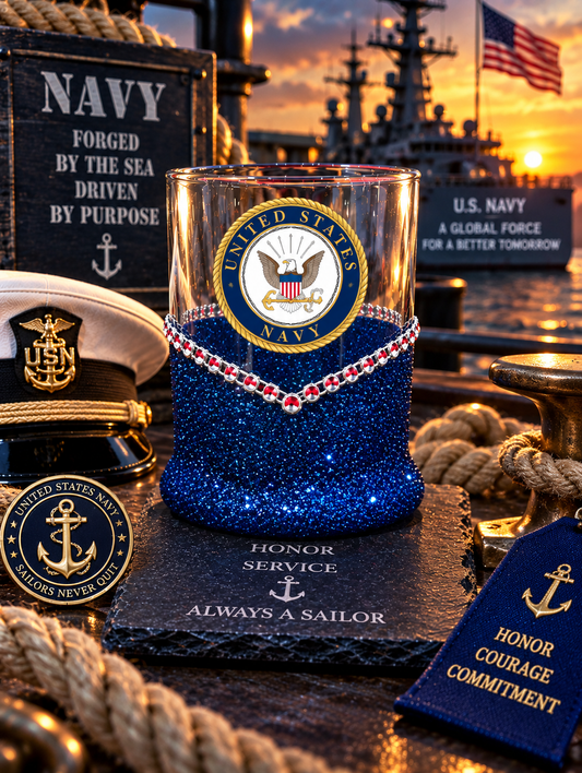 Blinged Navy Military Whiskey-Highball Glasses-Choose Color