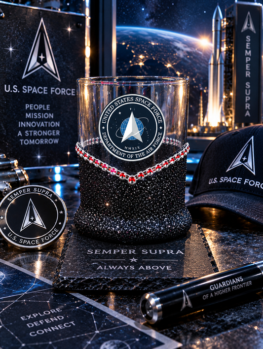 Blinged Space Force Military Whiskey-Highball Glasses-Choose Color