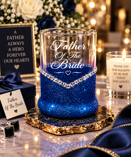 Father of Bride Glitter Whiskey Glass | Wedding Gift  | Winey Bitches Co