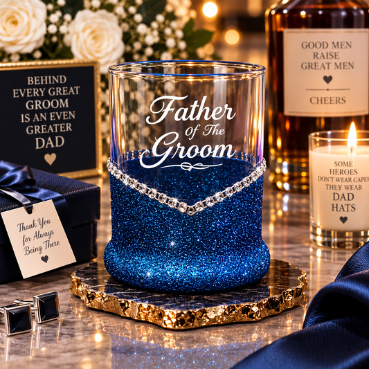 Father of Groom Glitter Whiskey Glass | Wedding Gift  | Winey Bitches Co