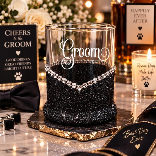 Winey Bitches Co Groom Wedding Party Whiskey Glitter Glasses